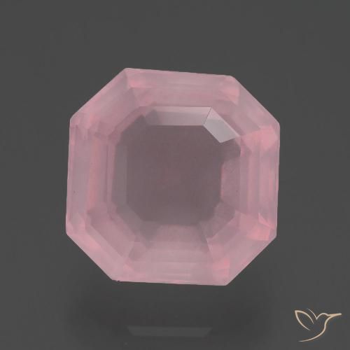 4.22ct 자연스러운 미디엄 로즈 핑크 로즈 쿼츠, 에메랄드 컷, 투명한