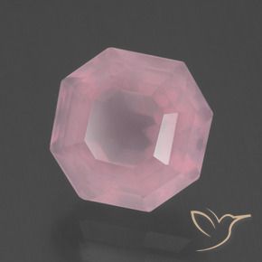 4.37캐럿 천연 미디엄 로즈 핑크 로즈 쿼츠, 에메랄드 컷, 9.9×9.7 mm, 투명한