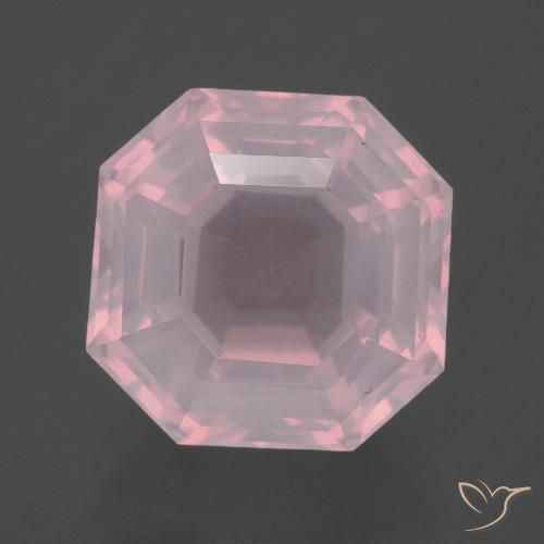6.97ct 자연스러운 미디엄 로즈 핑크 로즈 쿼츠, 에메랄드 컷, 투명한