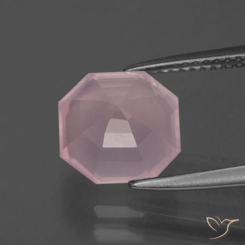 3.56캐럿 천연 미디엄 로즈 핑크 로즈 쿼츠, 에메랄드 컷, 9.5×9.4 mm, 투명한