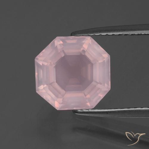 3.55ct 자연스러운 미디엄 로즈 핑크 로즈 쿼츠, 에메랄드 컷, 투명한