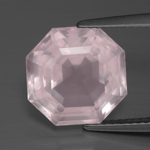 5.44캐럿 천연 라이트 로즈 핑크 로즈 쿼츠, 에메랄드 컷, 10.9×10.8 mm, 투명한