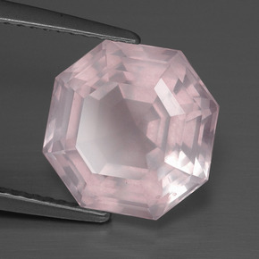 5.44캐럿 천연 라이트 로즈 핑크 로즈 쿼츠, 에메랄드 컷, 10.9×10.8 mm, 투명한