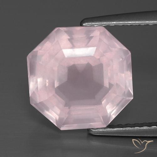 5.01ct 자연스러운 라이트 로즈 핑크 로즈 쿼츠, 에메랄드 컷, 투명한