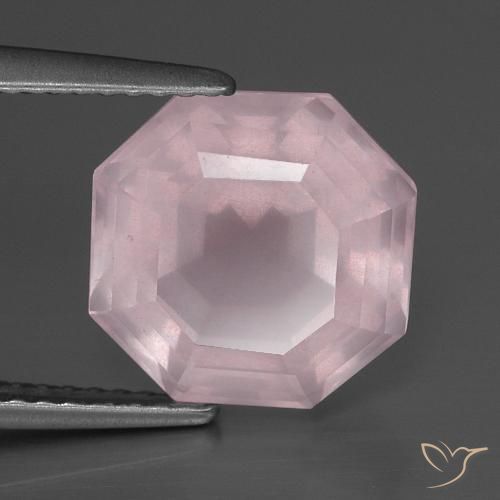 5.01ct 자연스러운 라이트 로즈 핑크 로즈 쿼츠, 에메랄드 컷, 투명한