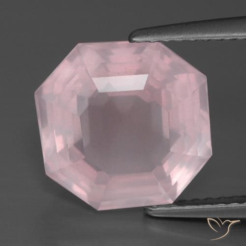 5.56ct 자연스러운 라이트 로즈 핑크 로즈 쿼츠, 에메랄드 컷, 투명한