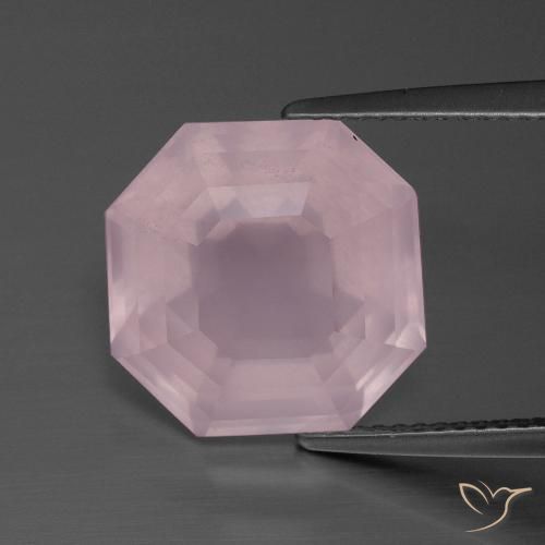 9.93ct 자연스러운 미디엄 로즈 핑크 로즈 쿼츠, 에메랄드 컷, 투명한