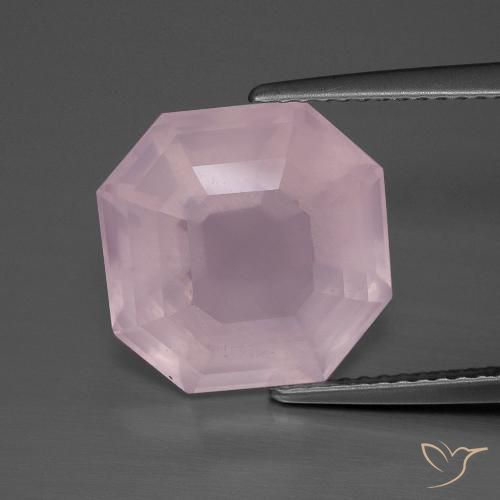 8.20ct 자연스러운 미디엄 로즈 핑크 로즈 쿼츠, 에메랄드 컷, 투명한