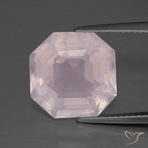 9.02ct 자연스러운 라이트 로즈 핑크 로즈 쿼츠, 에메랄드 컷, 투명한