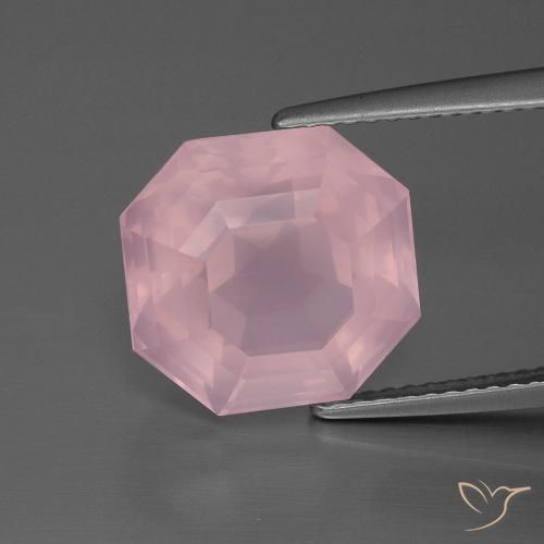7.55ct 자연스러운 로즈 핑크 로즈 쿼츠, 에메랄드 컷, 투명한