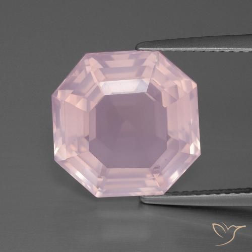 8.43ct 자연스러운 라이트 핑크 로즈 쿼츠, 에메랄드 컷, 투명한