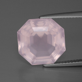 8.79캐럿 천연 라이트 로즈 핑크 로즈 쿼츠, 에메랄드 컷, 12.9×12.8 mm, 투명한