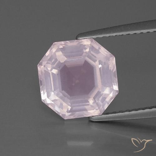 4.25ct 자연스러운 라이트 로즈 핑크 로즈 쿼츠, 에메랄드 컷, 투명한