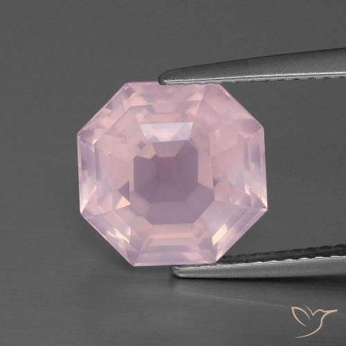 4.88ct 자연스러운 라이트 로즈 핑크 로즈 쿼츠, 에메랄드 컷, 투명한