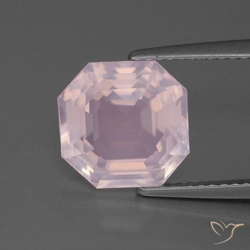 4.25ct 자연스러운 라이트 로즈 핑크 로즈 쿼츠, 에메랄드 컷, 투명한