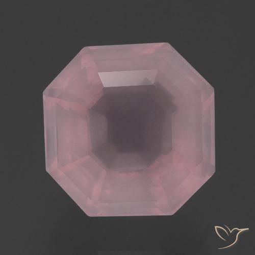 5.18ct 자연스러운 미디엄 로즈 핑크 로즈 쿼츠, 에메랄드 컷, 투명한