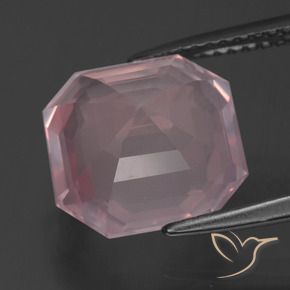 5.75캐럿 천연 로즈 핑크 로즈 쿼츠, 에메랄드 컷, 11.2×11 mm, 투명한