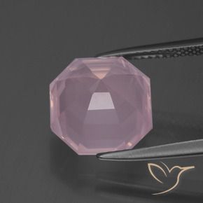 6.36캐럿 천연 로즈 핑크 로즈 쿼츠, 에메랄드 컷, 11.4×11.3 mm, 투명한