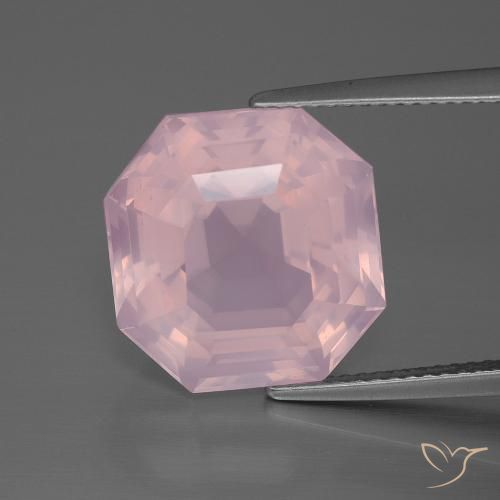 11.61ct 자연스러운 미디엄 로즈 핑크 로즈 쿼츠, 에메랄드 컷, 투명한