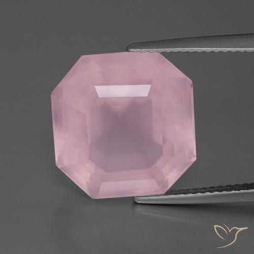 12.51ct 자연스러운 미디엄 로즈 핑크 로즈 쿼츠, 에메랄드 컷, 투명한