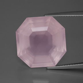18.48캐럿 천연 미디엄 로즈 핑크 로즈 쿼츠, 에메랄드 컷, 16.5×16.3 mm, 투명한