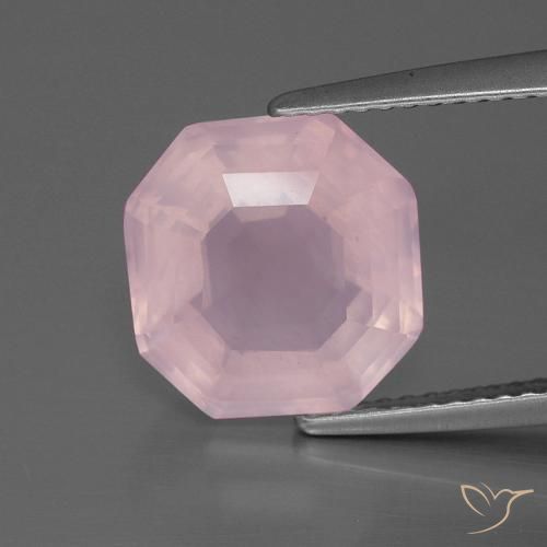 4.35ct 자연스러운 미디엄 로즈 핑크 로즈 쿼츠, 에메랄드 컷, 투명한