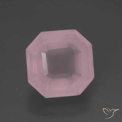 5.35ct 자연스러운 미디엄 로즈 핑크 로즈 쿼츠, 에메랄드 컷, 투명한