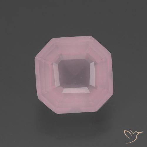 3.04ct 자연스러운 미디엄 로즈 핑크 로즈 쿼츠, 에메랄드 컷, 투명한
