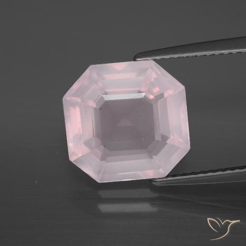 5.36ct 자연스러운 베리 라이트 로즈 핑크 로즈 쿼츠, 에메랄드 컷, 투명한