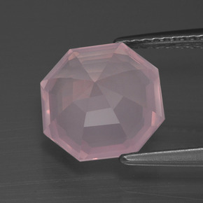 3.98캐럿 천연 미디엄 핑크 로즈 쿼츠, 에메랄드 컷, 10.1×10 mm, 투명한