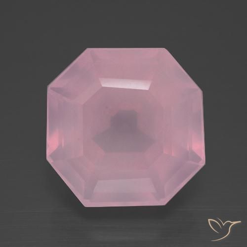 11.28ct 자연스러운 미디엄 로즈 핑크 로즈 쿼츠, 에메랄드 컷, 투명한