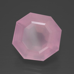 12.44캐럿 천연 풍선껌 핑크 로즈 쿼츠, 에메랄드 컷, 14.7×14.4 mm, 투명한