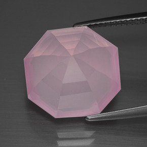 12.44캐럿 천연 풍선껌 핑크 로즈 쿼츠, 에메랄드 컷, 14.7×14.4 mm, 투명한