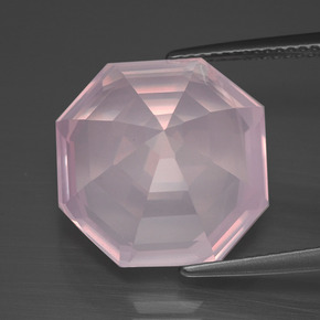 13.25캐럿 천연 라이트 핑크 로즈 쿼츠, 에메랄드 컷, 15.2×14.8 mm, 투명한
