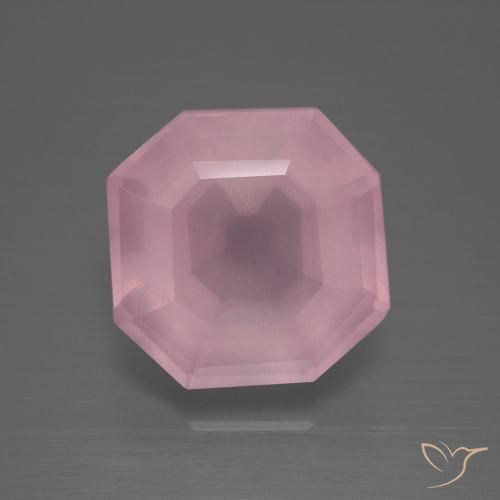 9.63ct 자연스러운 미디엄 로즈 핑크 로즈 쿼츠, 에메랄드 컷, 투명한