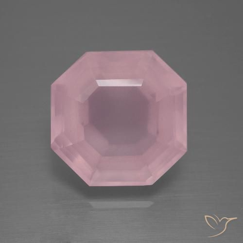 9.72ct 자연스러운 미디엄 로즈 핑크 로즈 쿼츠, 에메랄드 컷, 투명한