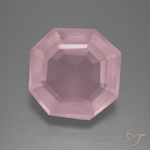10.65ct 자연스러운 미디엄 핑크 로즈 쿼츠, 에메랄드 컷, 투명한