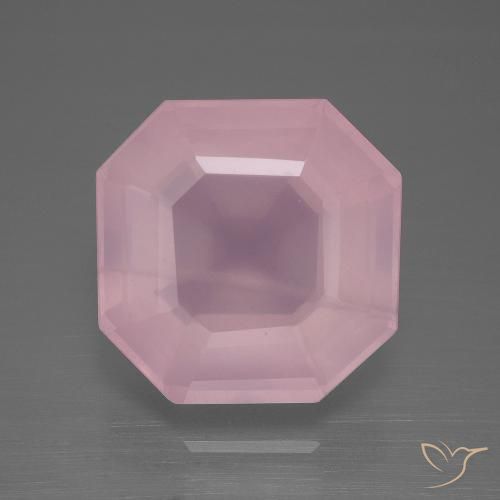 12.72ct 자연스러운 미디엄 로즈 핑크 로즈 쿼츠, 에메랄드 컷, 투명한