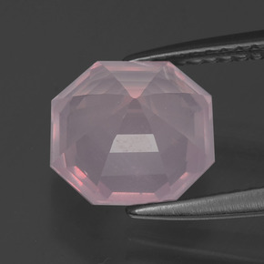 2.60캐럿 천연 미디엄 로즈 핑크 로즈 쿼츠, 에메랄드 컷, 8.9×8.7 mm, 투명한