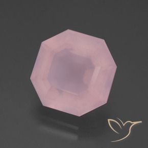 6.75캐럿 천연 미디엄 로즈 핑크 로즈 쿼츠, 에메랄드 컷, 12.3×12.2 mm, 투명한