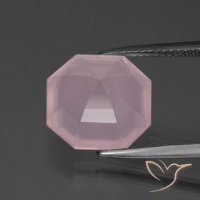 6.75캐럿 천연 미디엄 로즈 핑크 로즈 쿼츠, 에메랄드 컷, 12.3×12.2 mm, 투명한