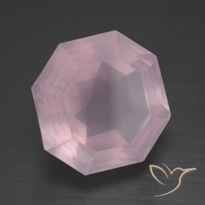 13.57캐럿 천연 풍선껌 핑크 로즈 쿼츠, 에메랄드 컷, 14.1×14.1 mm, 투명한