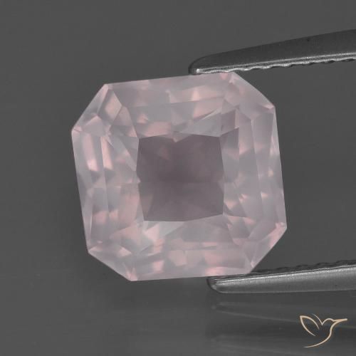 2.79ct 자연스러운 라이트 로즈 핑크 로즈 쿼츠, 에메랄드 컷, 투명한