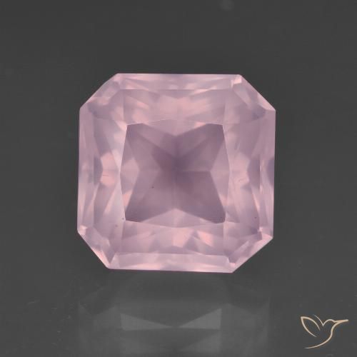 7.57ct 자연스러운 미디엄 로즈 핑크 로즈 쿼츠, 에메랄드 컷, 투명한