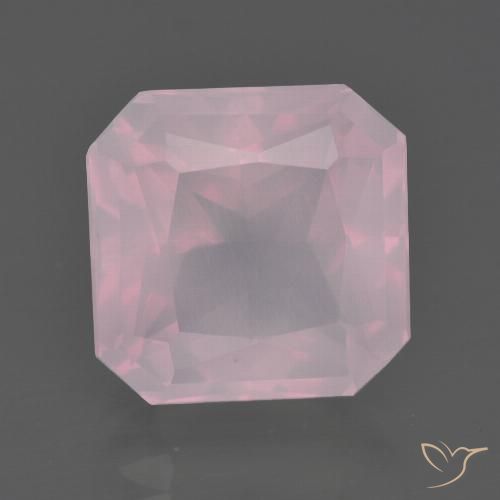 7.29ct 자연스러운 미디엄 로즈 핑크 로즈 쿼츠, 에메랄드 컷, 투명한