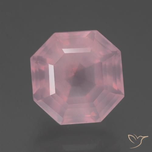 5.57ct 자연스러운 미디엄 로즈 핑크 로즈 쿼츠, 에메랄드 컷, 투명한