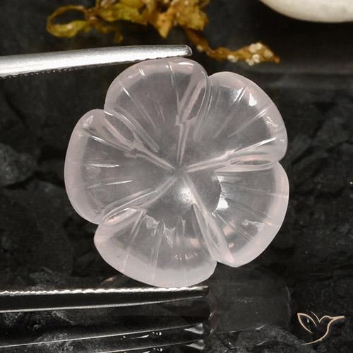 12.37ct 자연스러운 하얀색 로즈 쿼츠, 플라워 컷, 투명한