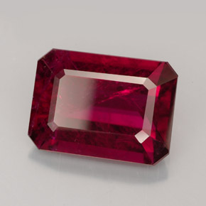 7.90캐럿 천연 레드 루벨라이트 투르말린, 에메랄드 컷, 14.2×10.3 mm, SI