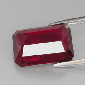 7.90캐럿 천연 레드 루벨라이트 투르말린, 에메랄드 컷, 14.2×10.3 mm, SI