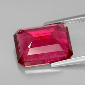 6.13캐럿 천연 핑크 레드 루벨라이트 투르말린, 에메랄드 컷, 13×10.1 mm, SI